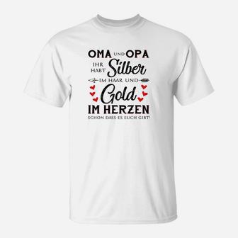 Oma und Opa Herzdesign T-Shirt in Silber und Gold - Seseable
