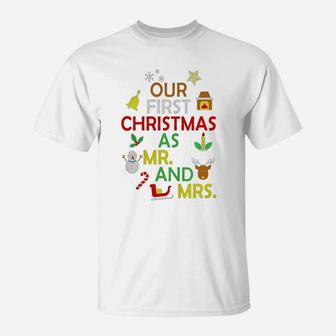 Our First Christmas As Mr And Mrs T-shirt Newly Wed Marriag T-Shirt - Seseable