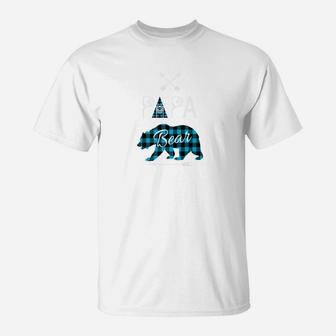 Papa Bear Buffalo Plaid Blue Family Xmas Camping T-Shirt - Seseable