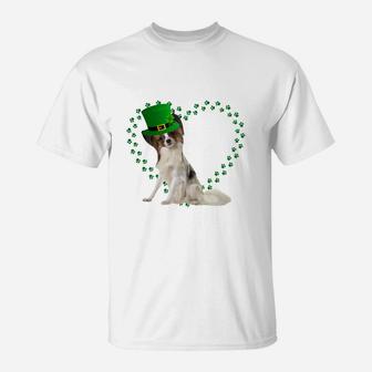 Papillon Heart Paw Leprechaun Hat Irish St Patricks Day Gift For Dog Lovers T-Shirt - Seseable