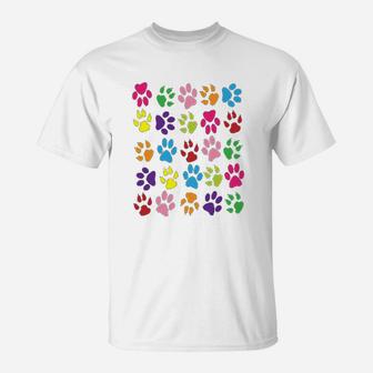 Paw Prints Dogs Cats Animals Colorful T-Shirt - Seseable