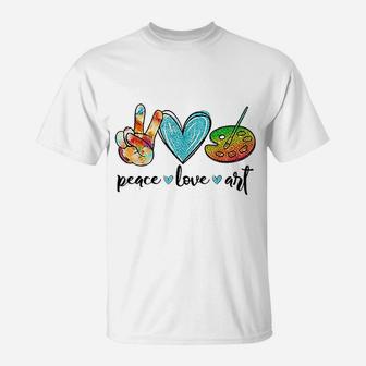 Peace Love Art Painting Palette Funny Art Teacher Gifts T-Shirt - Seseable