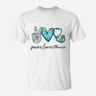 Peace Love Lpn Nurse Hand Sign Peace Lovers T-Shirt - Seseable