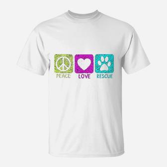 Peace Love Rescue Dogs Retro Distressed Graphic Design T-Shirt - Seseable