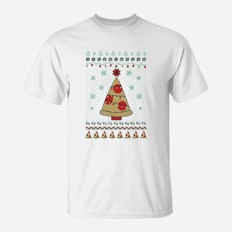Pizza Ugly Christmas Xmas Pizza Tree T-Shirt - Seseable