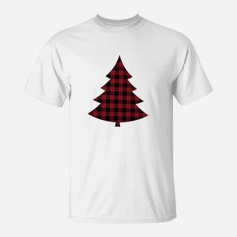 Plaid Tree Christmas Red Raglan T-Shirt - Seseable