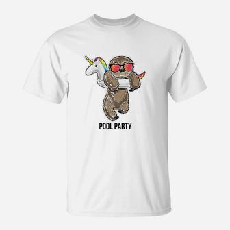 Pool Party Sloth Unicorn Float Funny Sloth Gifts Kids T-Shirt - Seseable