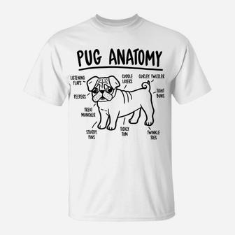 Pug Anatomy Dog Lover Breed Diagram Vintage Tee Gifts T-Shirt - Seseable