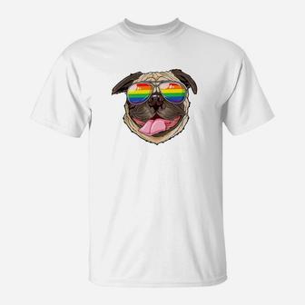 Pug Gay Pride Flag Sunglasses Lgbt Dog Puppy Lovers T-Shirt - Seseable