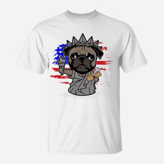 Pug Statue Of Liberty Memorial Day 4th Of July T-Shirt - Seseable