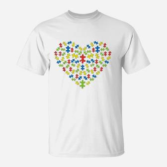 Puzzles Heart Love Awareness Mom Dad Teacher Parents T-Shirt - Seseable