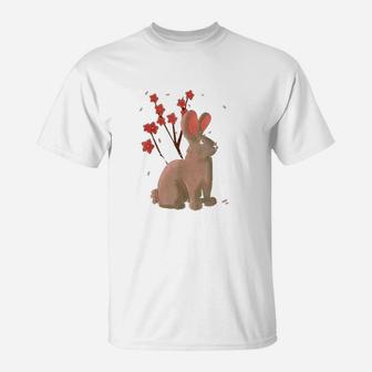 Rabbit Japanese Sakura Cherry Blossom Flower Vintage Cute T-Shirt - Seseable