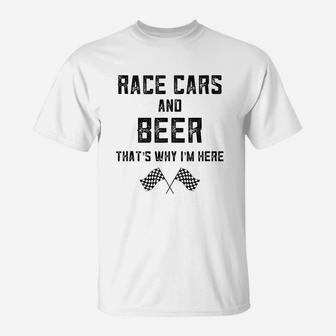 Race Track Gifts For Checkered Flag Fast Cars Beer Race Day T-Shirt - Seseable