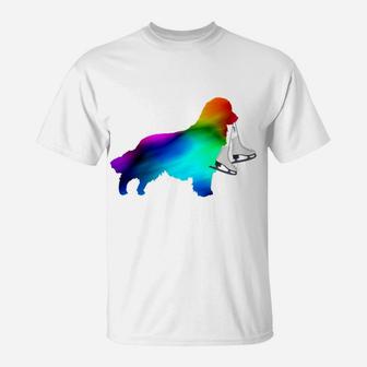 Rainbow Dog With Figure Skates For Ice Skaters T-Shirt - Seseable