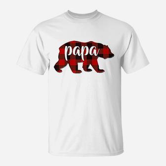 Red Plaid Papa Buffalo Matching Family Dad Pajama Christmas T-Shirt - Seseable