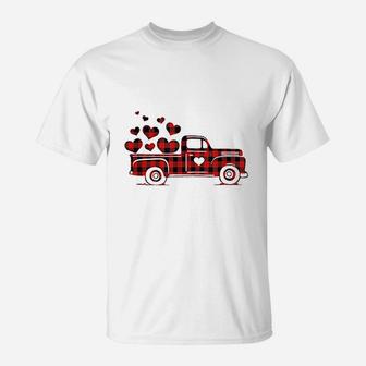 Red Plaid Truck Happy Valentines Day 2022 Couple Matching T-Shirt - Seseable