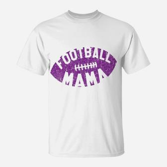 Retro Football Mama Purple Helmet Mom Gift T-Shirt - Seseable