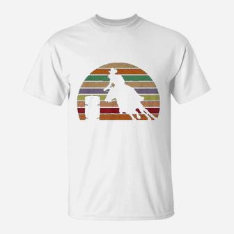 Retro Horse Barrel Racing Striped Sunset Vintage T-Shirt - Seseable