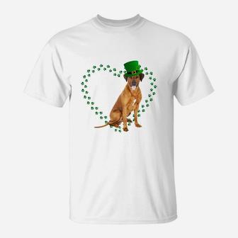 Rhodesian Ridgeback Heart Paw Leprechaun Hat Irish St Patricks Day Gift For Dog Lovers T-Shirt - Seseable