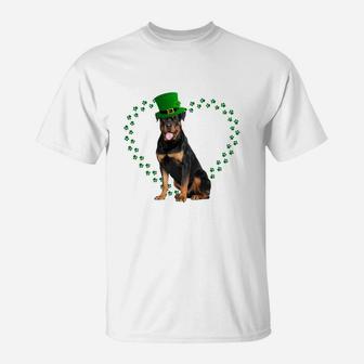 Rottweiler Heart Paw Leprechaun Hat Irish St Patricks Day Gift For Dog Lovers T-Shirt - Seseable
