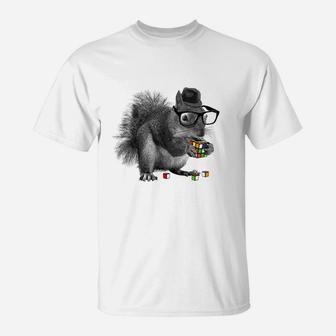 Rubik S Cube Hipster Squirrel T-Shirt - Seseable