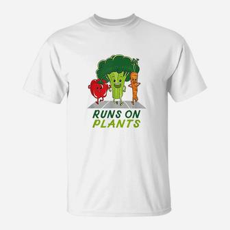 Runs On Plants Vegan Vegetarian Runner Broccoli Gift Vegan T-Shirt - Seseable