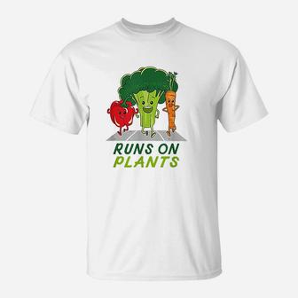 Runs On Plants Vegan Vegetarian Runner Broccoli Gift Vegan T-Shirt - Seseable