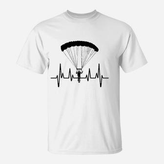 S Sky Diving Hearbeat Skydive Parachuting Gift T-Shirt - Seseable