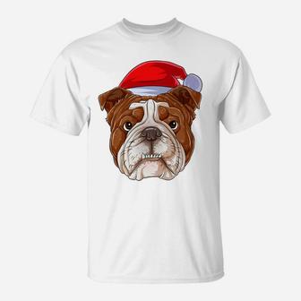 Santa English Bulldog Face Funny Christmas Gifts T-Shirt - Seseable