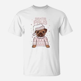 Santa Paws Pug Ugly Christmas Dog T-Shirt - Seseable