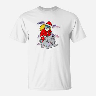 Santa Riding Elephant Galaxy Christmas Gift T-Shirt - Seseable