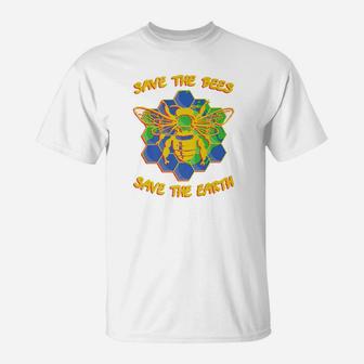 Save The Bees Save The Earth Vintage Earth Day Bee T-Shirt - Seseable