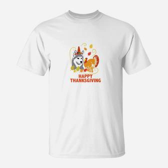 Siberian Husky Turkey Thanksgiving Dog T-Shirt - Seseable