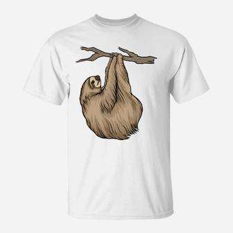 Sloth Is Sleeping Climbing Tree Funny Cartoon Animal T-Shirt - Seseable