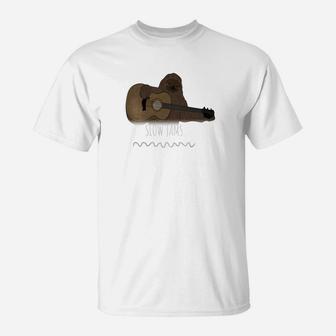 Slow Jams Sloth Playing Guitar Distressed Vintage T-Shirt - Seseable