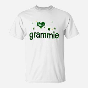 St Patricks Day Cute Shamrock I Love Being Grammie Heart Family Gifts T-Shirt - Seseable