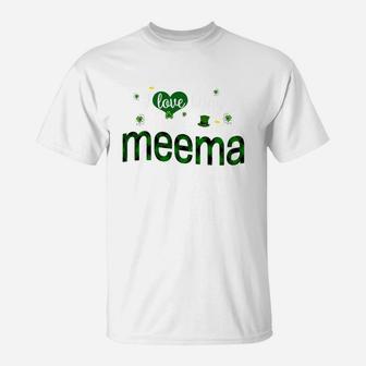 St Patricks Day Cute Shamrock I Love Being Meema Heart Family Gifts T-Shirt - Seseable