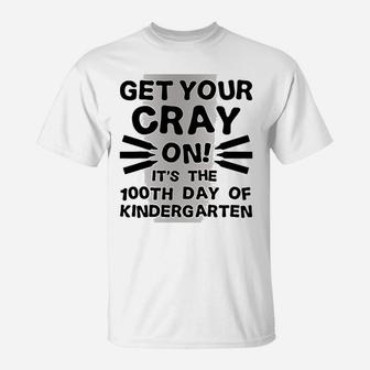 Students School Crayon 100th Day Kindergarten Teacher T-Shirt - Seseable