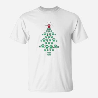 Super Cute Dog Paws Print Christmas Tree T-Shirt - Seseable