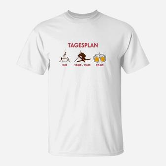 Tagesplan T-Shirt für Herren, Kaffee Arbeit Bier Motiv, Lustiges Weißes Tee - Seseable