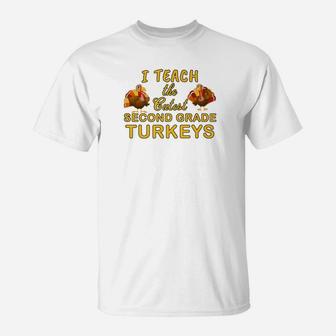 Teach Cutest Turkeys Second Grade Teacher T-Shirt - Seseable