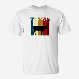 Texas Vintage Color Cow Silhouette T-Shirt - Seseable