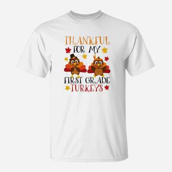 Thankful 1st Grade Turkey Teacher Thanksgiving T-Shirt - Seseable