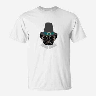 Thanksgiving Holiday Funny Pug Dog Pilgrim T-Shirt | Seseable CA
