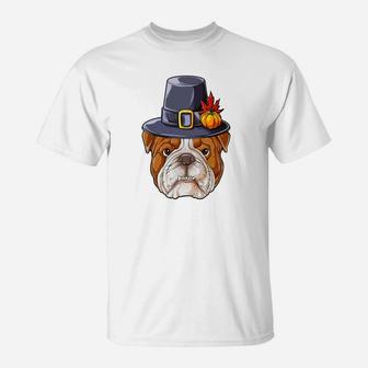 Thanksgiving s For Boys Kids English Bulldog Pilgrim T-Shirt - Seseable