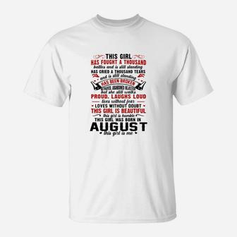 This Girl Has Fought A Thousand Battles Was Born In August Shirth T-Shirt - Seseable