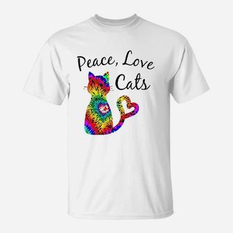 Tie Dye Cat Peace Love Cats Tie Dyed Kitty Cat Lovers T-Shirt - Seseable