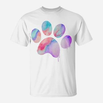 Turquoiseviolet Watercolor Paw Dog And Puppy T-Shirt - Seseable