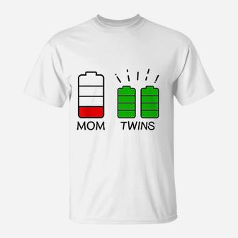 Twin Mother Low Battery Tired Mom Of Twins T-Shirt - Seseable
