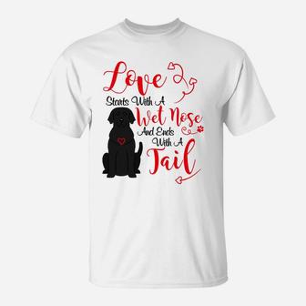 Valentines Day Love My Dog Black Lab Labrador Dog T-Shirt - Seseable